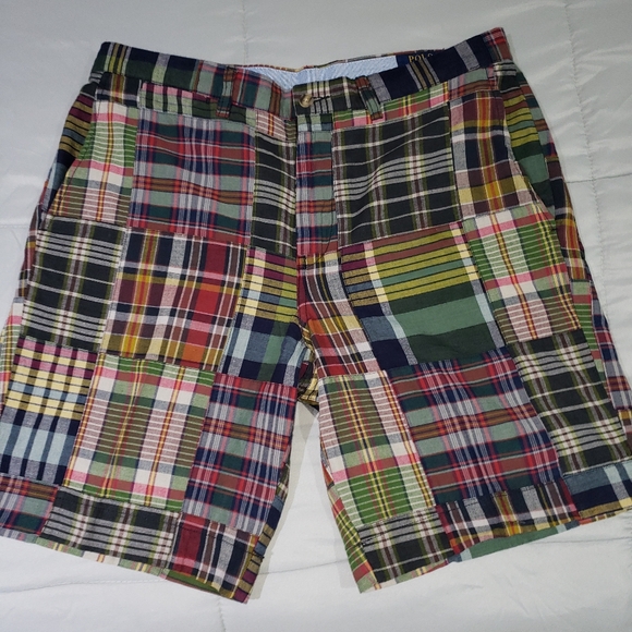 Polo Ralph Lauren Madras Plaid Patchwork Classic Shorts Men's Size 34 New - Picture 2 of 11